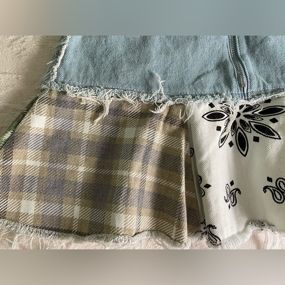 NWT Jaded London Denim Check Plaid Mix Mini Peplum Skirt sz 6 - Picture 2 of 7